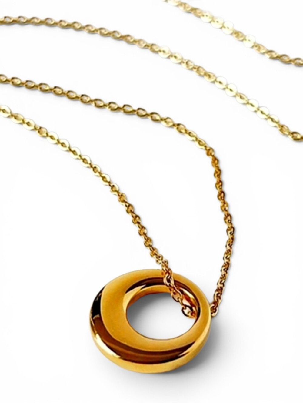 Gold Stainless Steel Circle Disc Pendant Necklace Minimalist 15.7"-17.6" NWOT